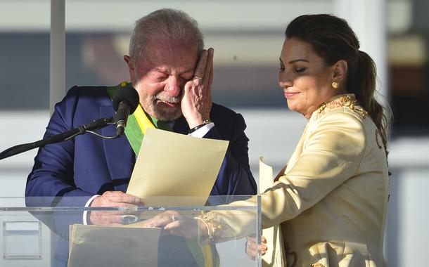 O presidente Luiz Inácio Lula da Silva durante cerimônia de posse, no Palácio do Planalto.
