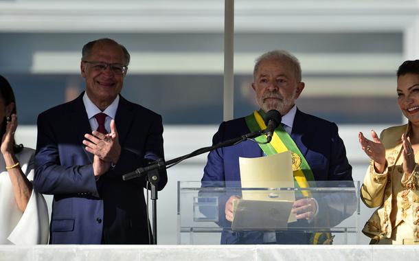 O presidente Luiz Inácio Lula da Silva durante cerimônia de posse, no Palácio do Planalto.