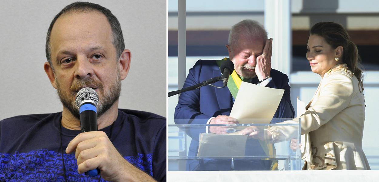 Breno Altman e Lula, ao lado de Janja, discursa após receber a faixa presidencial