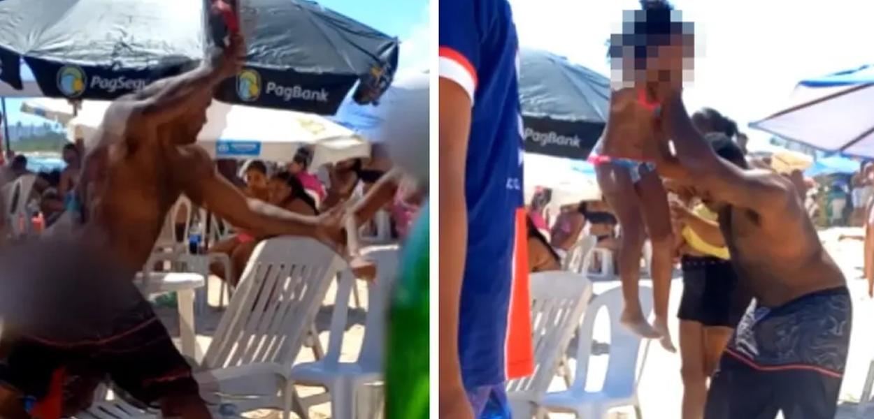 Homem é flagrado espancando crianças em praia de Salvador (Foto: Reprodução) Homem é flagrado espancando crianças em praia de Salvador