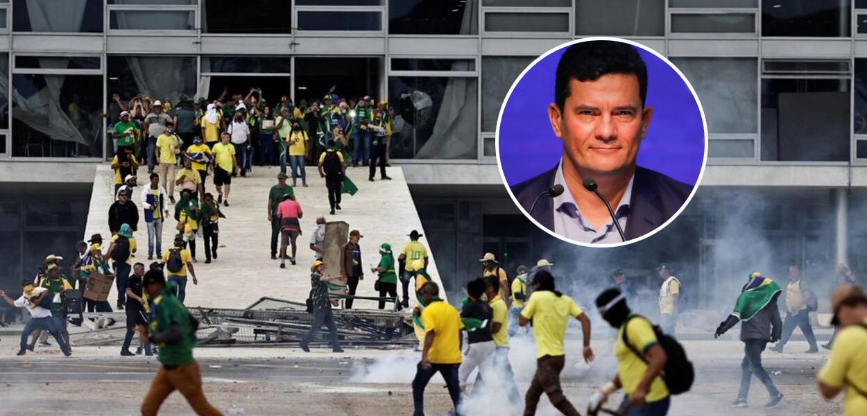 Sérgio Moro e terroristas bolsonaristas em Brasília - 08.01.2023