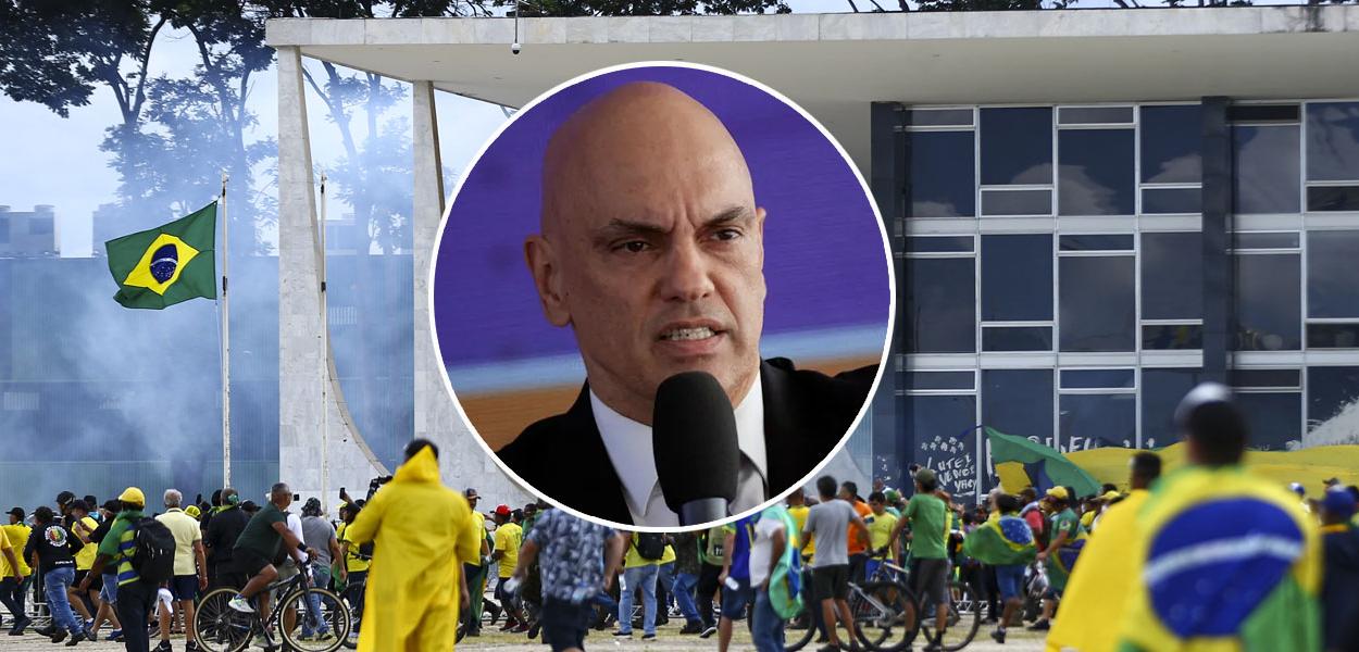 Alexandre de Moraes e terroristas bolsonaristas em Brasília - 08.01.2023