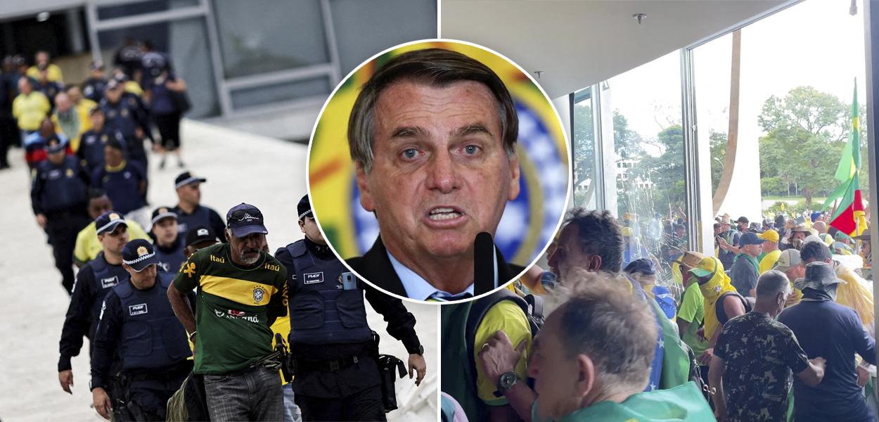 Bolsonaro e terroristas invadindo o Congresso Nacional