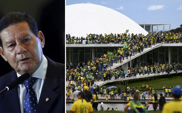 Hamilton Mourão (Republicanos-RS) e bolsonaristas invadindo a Praça dos Três Poderes, em Brasília