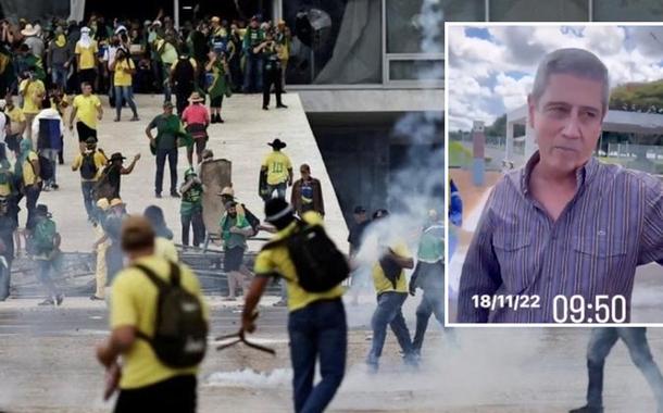 Invasão de bolsonaristas na Praça dos Três Poderes e o general Braga Netto (quadrado, na foto)