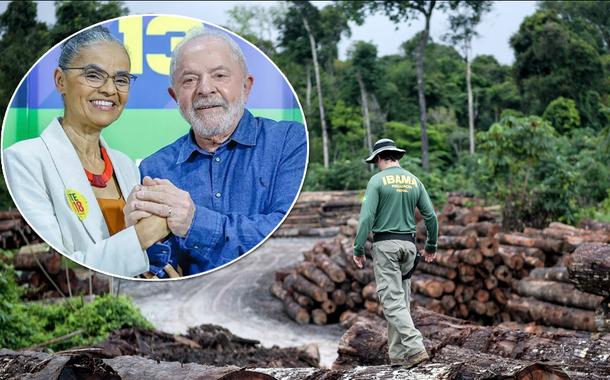 Marina Silva (ministra do Meio Ambiente), o presidente Luiz Inácio Lula da Silva e uma ação policial na Amazônia