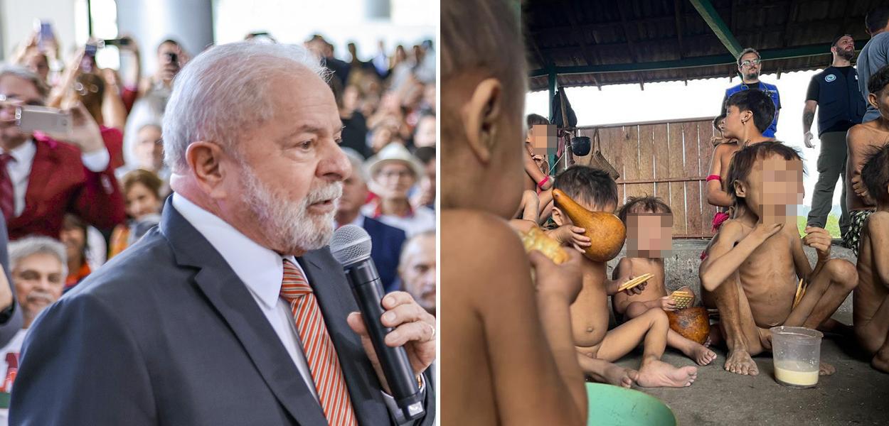 Luiz Inácio Lula da Silva e indígenas subnutridas