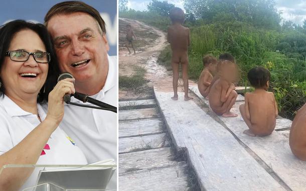 Damares Alves com Bolsonaro e Yanomamis em situação de miséria