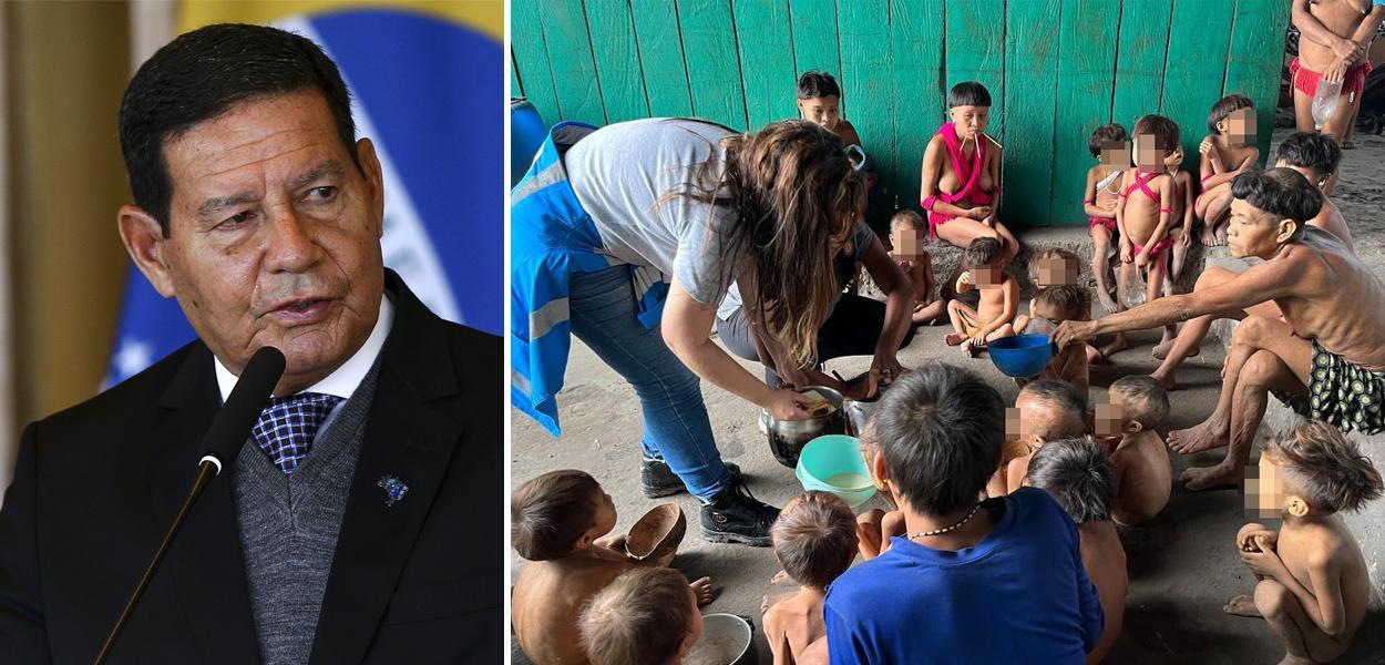 Ex-vice-presidente Hamilton Mourão e crianças Yanomami