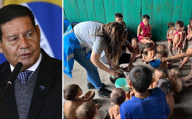 Ex-vice-presidente Hamilton Mourão e crianças Yanomami