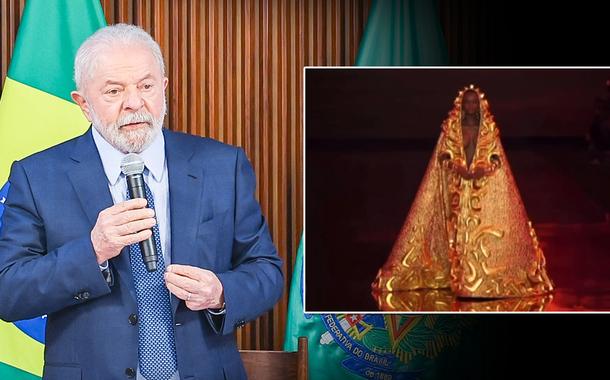 Presidente Lula e modelo vestida de santa brasileira na Semana de Alta Costura em Paris