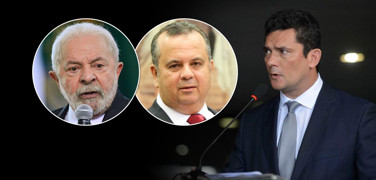 Da esq. para a dir.: Luiz Inácio Lula da Silva, Rogério Marinho e Sergio Moro