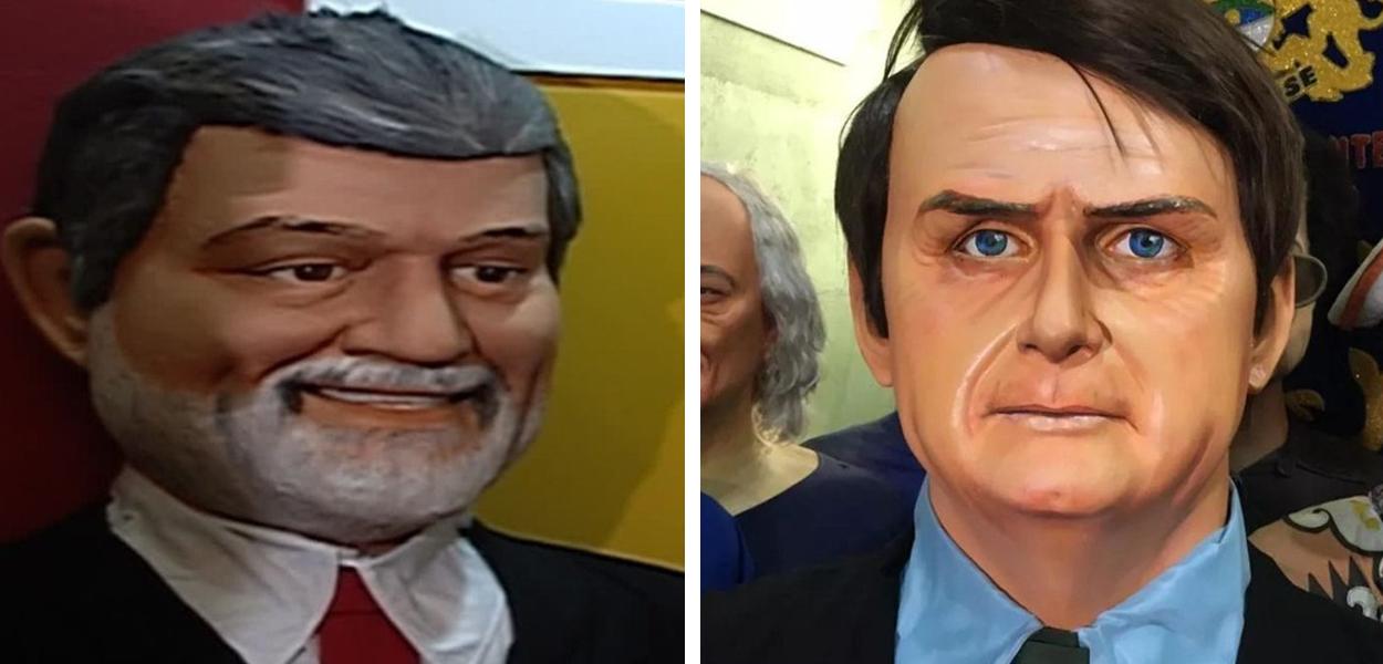 Bonecos gigantes do presidente Lula e do ex-presidente Jair Bolsonaro (Foto: Reprodução/TV Globo) Bonecos gigantes do presidente Lula e do ex-presidente Jair Bolsonaro