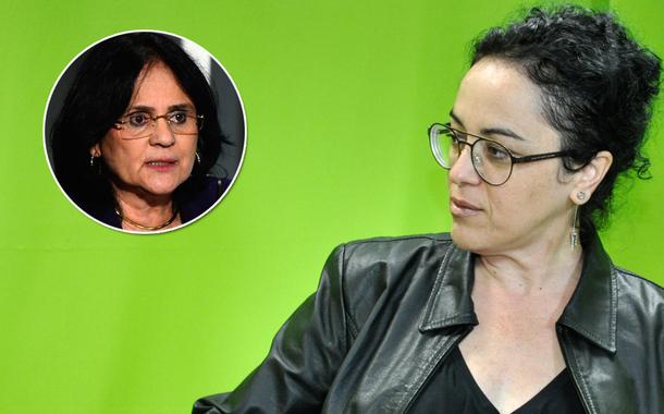 Senadora Damares Alves (círculo) e a filósofa Marcia Tiburi
