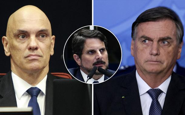 Alexandre de Moraes, presidente do TSE e ministro do STF (à esq.), senador Marcos do Val (círculo) e Jair Bolsonaro