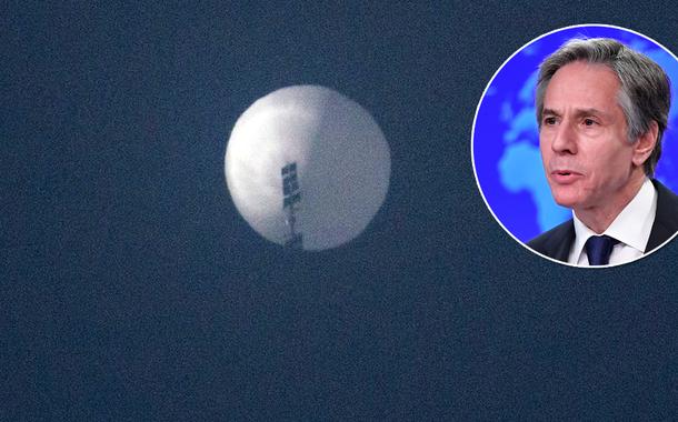 Suposto 'balão espião' chinês e Antony Blinken