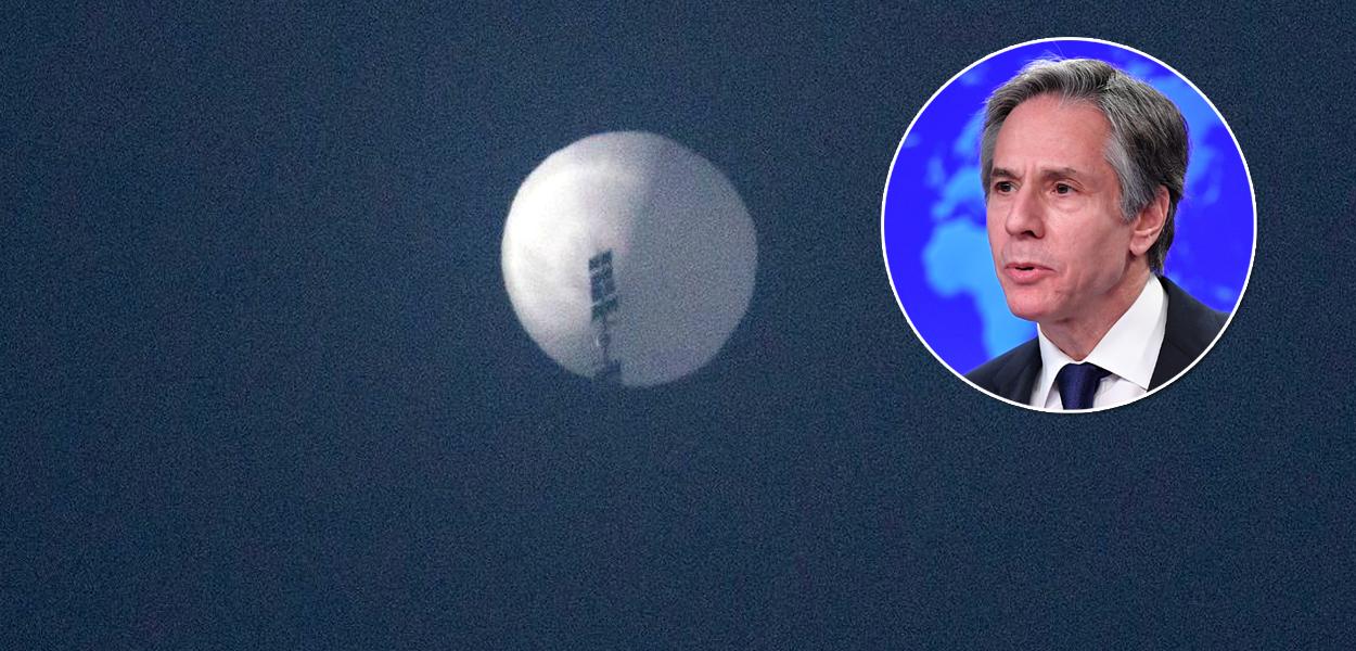 Suposto 'balão espião' chinês e Antony Blinken
