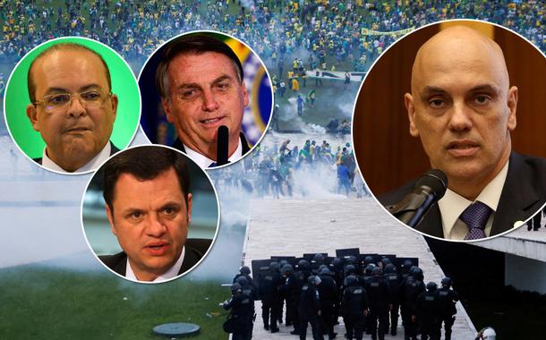 Ibaneis Rocha (círculo, em cima, à esq.), Anderson Torres (círculo embaixo), Jair Bolsonaro e Alexandre de Moraes (à dir., afastado das outras três fotos)