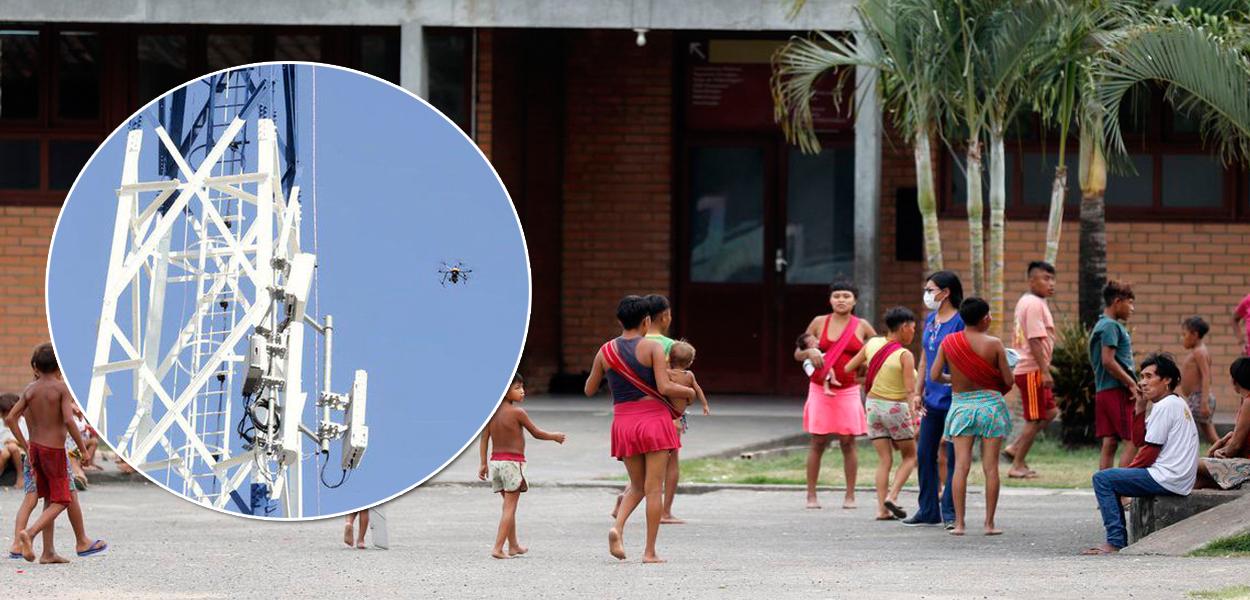Antenas de internet na terra indígena ianomâmi