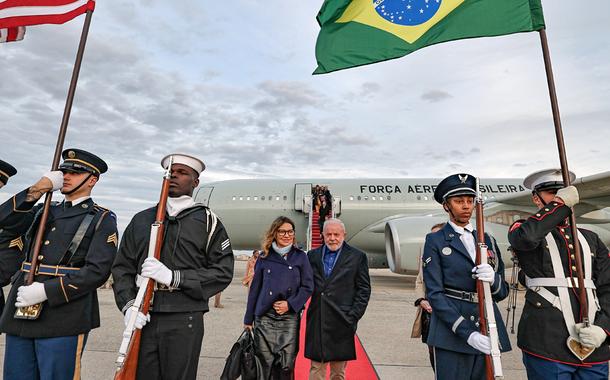 Presidente da República, Luiz Inácio Lula da Silva, Janja, durante chegada em Washington. 09/02/2023