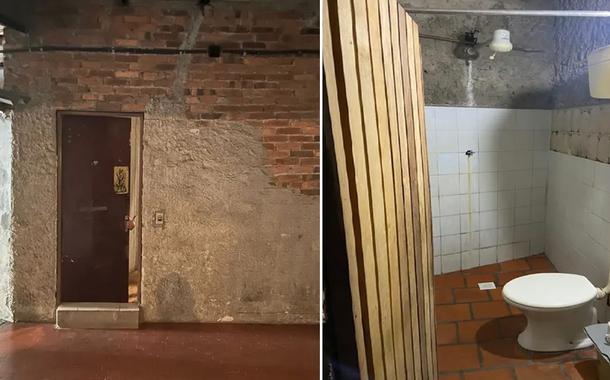 Quarto onde idosa foi encontrada em Garibaldi | Banheiro disponível perto de quarto onde mulher vivia em hotel de Garibaldi