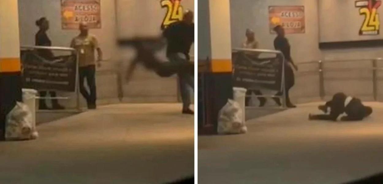 Mulher em situação de rua é agredida por funcionário de supermercado de Guarulhos (Foto: Reprodução) Mulher em situação de rua é agredida por funcionário de supermercado de Guarulhos