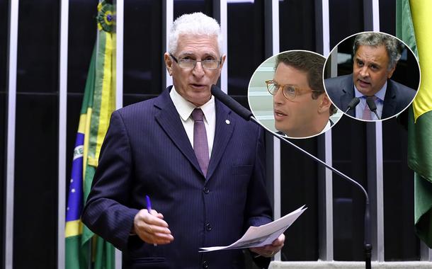 Da esq. para a dir.: Rogério Correia (PT-MG), Ricardo Salles (PL-SP) e Aécio Neves (PSDB-MG)