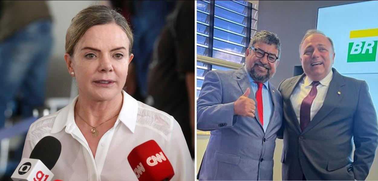 Da esq. para a dir.: Gleisi Hoffmann, Washington Quaquá e Eduardo Pazuello