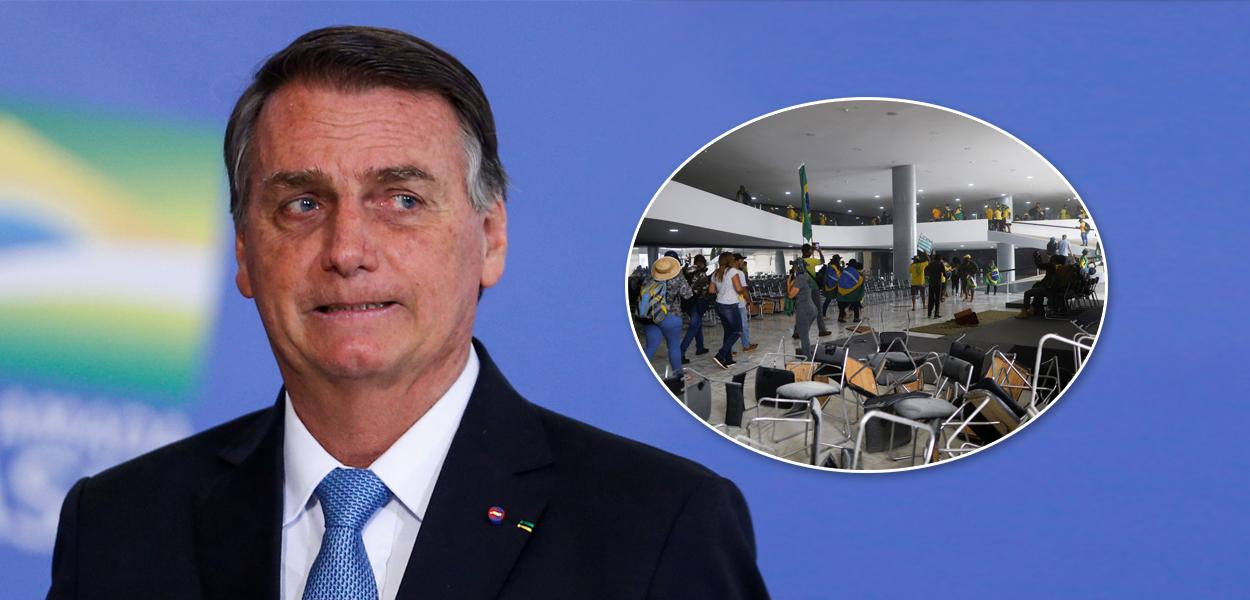 Bolsonaro e bolsonaristas radicais invadindo o Palácio do Planalto em 8 de janeiro