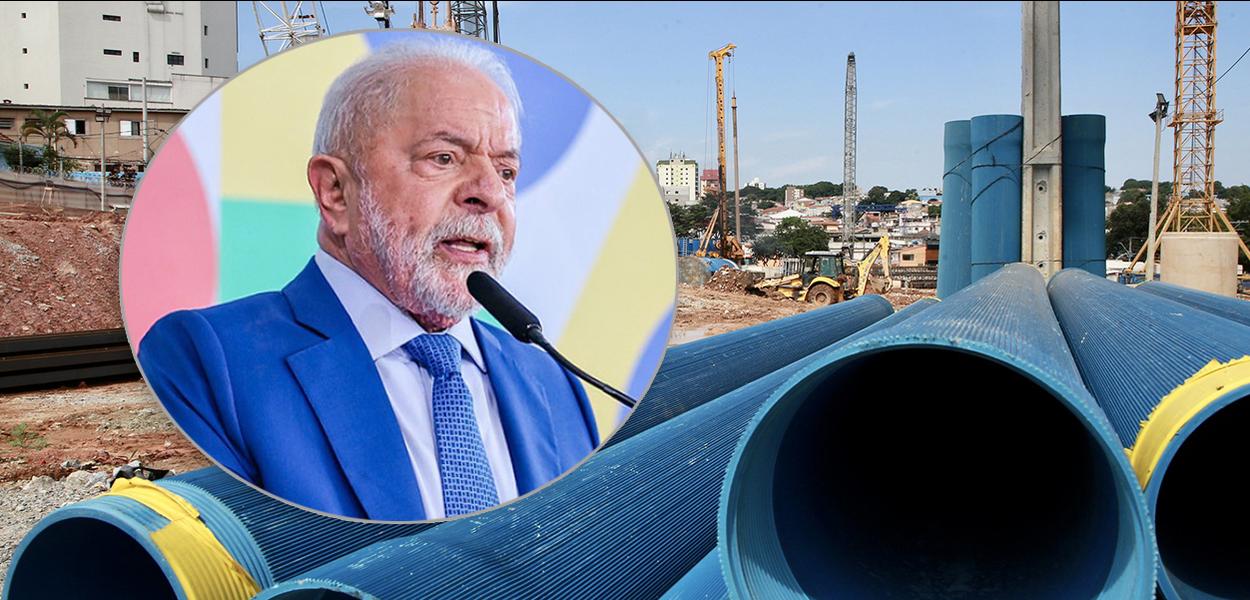 Luiz Inácio Lula da Silva e uma obra no estado de São Paulo