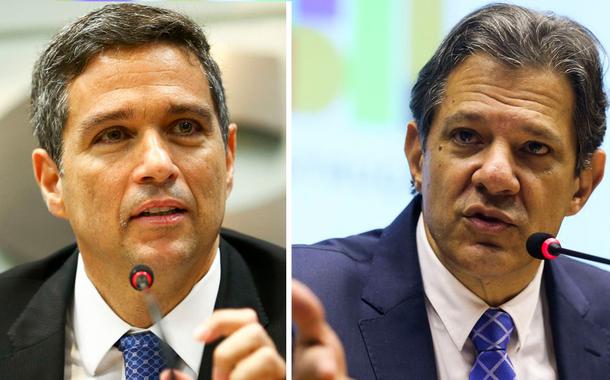 Roberto Campos Neto (à esq.), presidente do Banco Central, onde está o Comitê de Política Monetária (Copom), e o ministro da Fazenda, Fernando Haddad