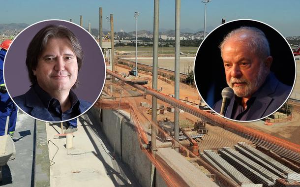 Pedro Serrano (à esq.), obra de infraestrutura e Luiz Inácio Lula da Silva