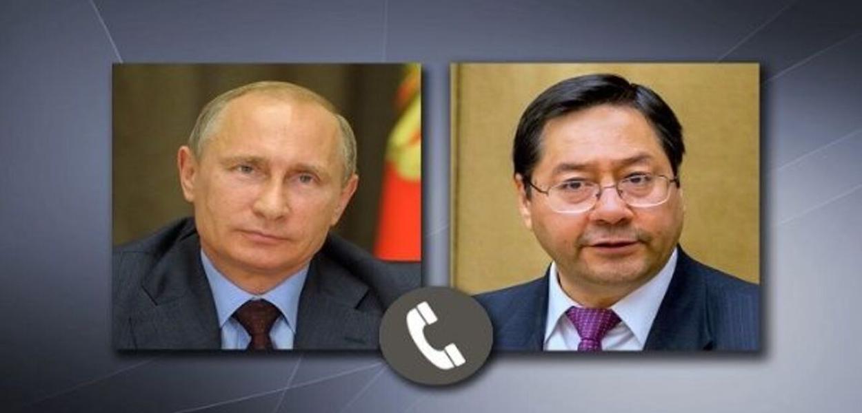 Vladimir Putin e Luís Arce (Foto: Reprodução/Telesur) Vladimir Putin e Luís Arce