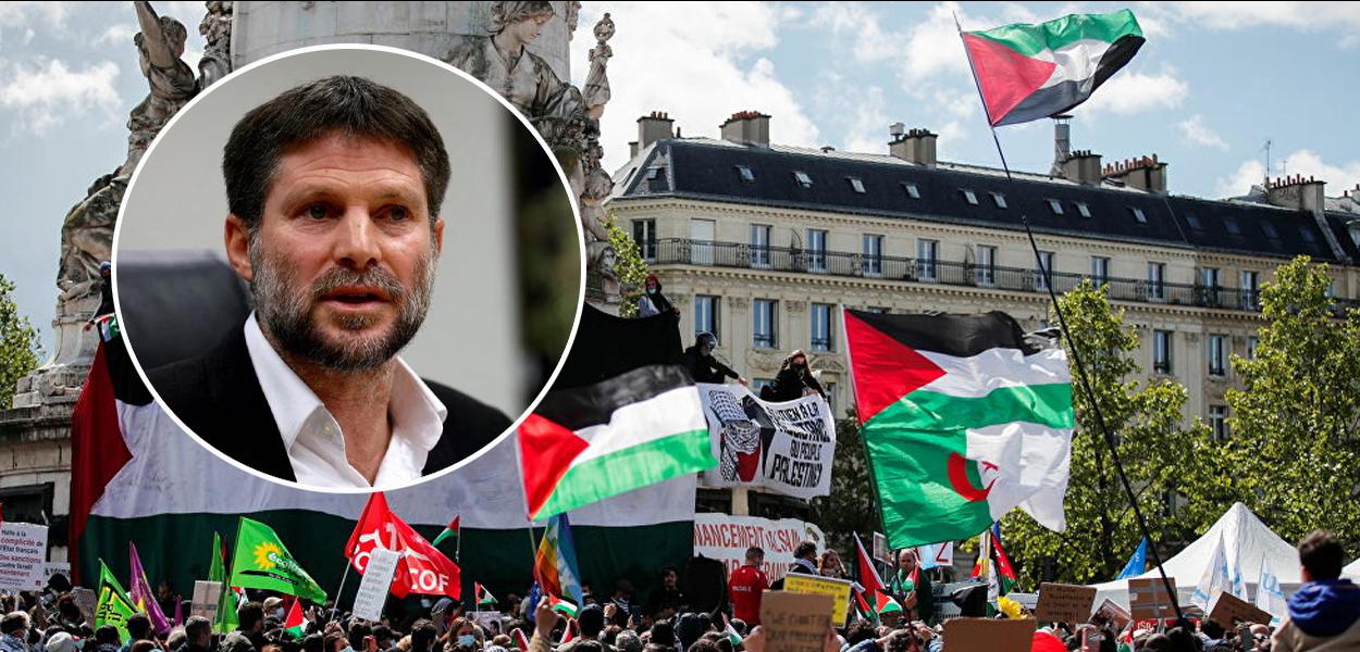 Ministro das Finanças de Israel, Bezalel Smotrich, e palestinos
