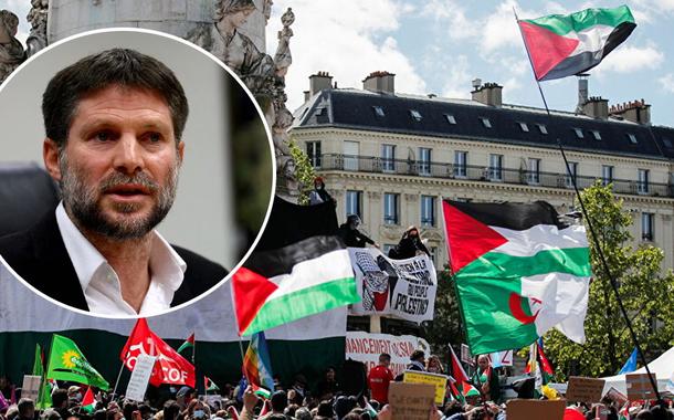 Ministro das Finanças de Israel, Bezalel Smotrich, e palestinos