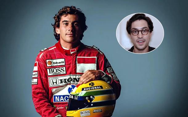 Ayrton Senna (de vermelho) e o ator Gabriel Leone