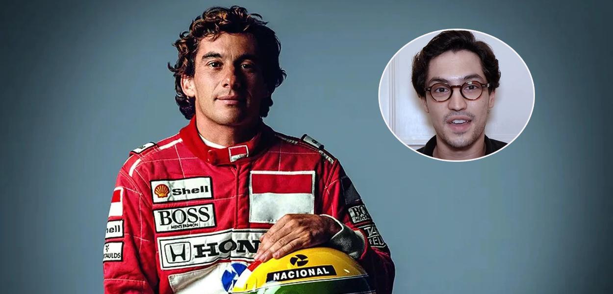 Ayrton Senna (de vermelho) e o ator Gabriel Leone