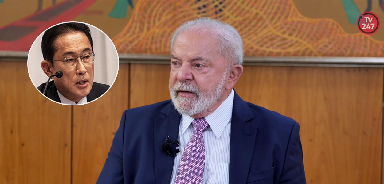 Fumio Kishida, primeiro-ministro japonês (círculo), e o presidente Luiz Inácio Lula da Silva