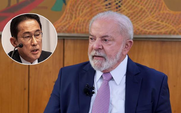 Fumio Kishida, primeiro-ministro japonês (círculo), e o presidente Luiz Inácio Lula da Silva