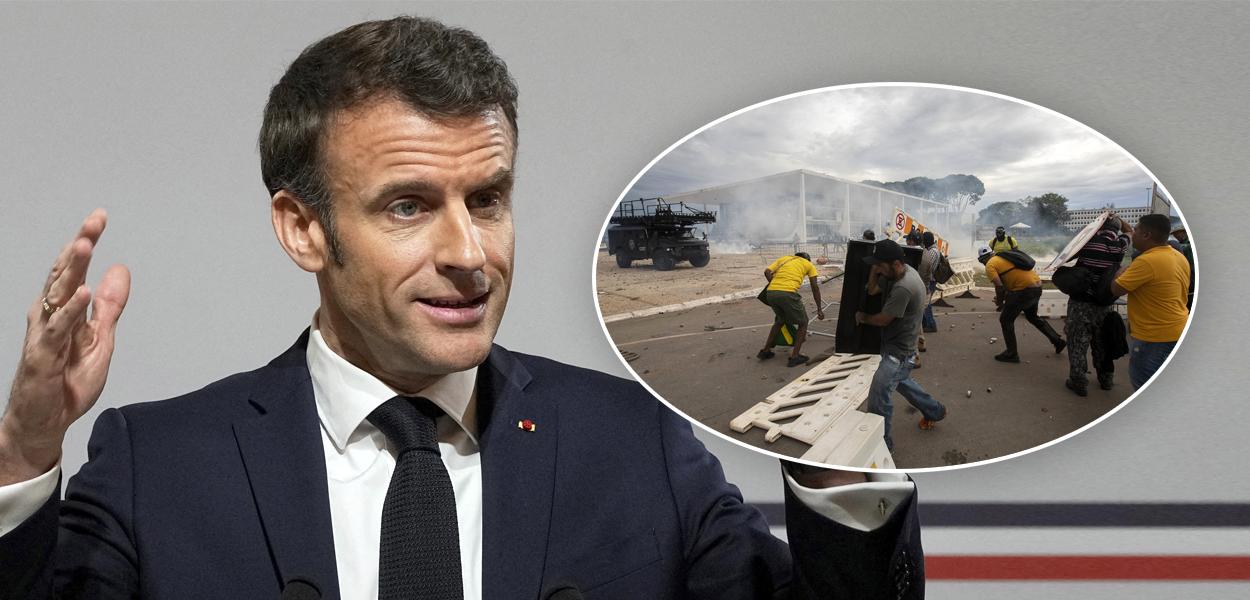Macron e bolsonaristas em Brasília