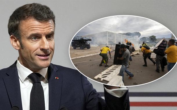 Macron e bolsonaristas em Brasília