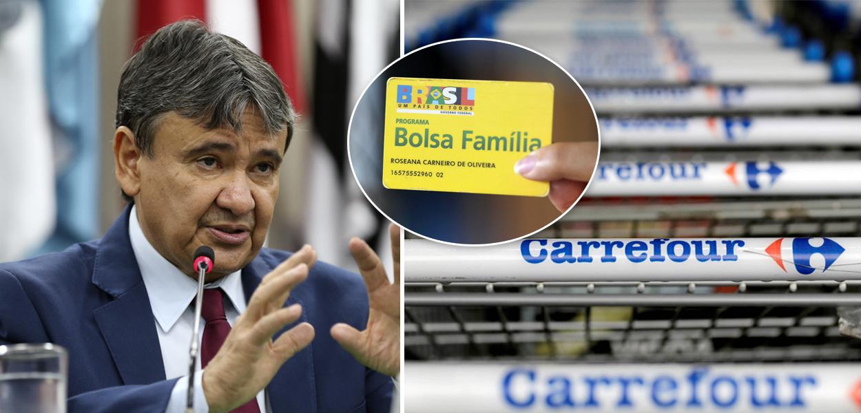 Wellington Dias, cartão do Bolsa Família e carrinhos de compra do Carrefour