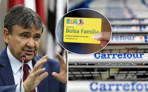 Wellington Dias, cartão do Bolsa Família e carrinhos de compra do Carrefour