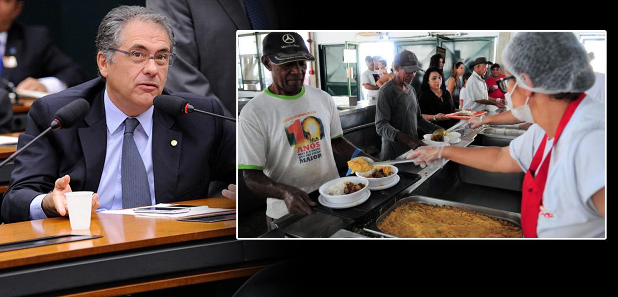Montagem: deputado Carlos Zarattini e serviço de refeição em unidade do Bom Prato