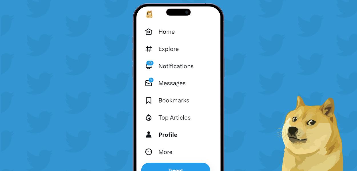 Twitter e logo da critomoeda Dogecoin