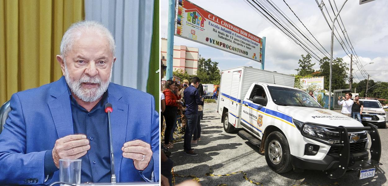 Lula | Carro da Polícia Científica deixa creche que sofreu atentado em Blumenau, Santa Catarina