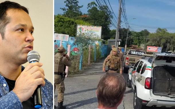 Leonardo Stoppa e cena do massacre de Blumenau