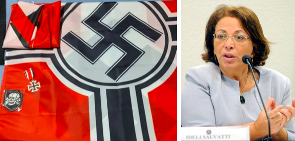 Bandeira nazista e a ex-ministra dos Direitos Humanos, Ideli Salvatti