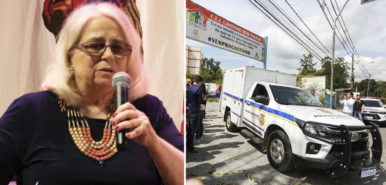 Hildegard Angel | Carro da Polícia Científica deixa creche que sofreu atentado em Blumenau, Santa Catarina