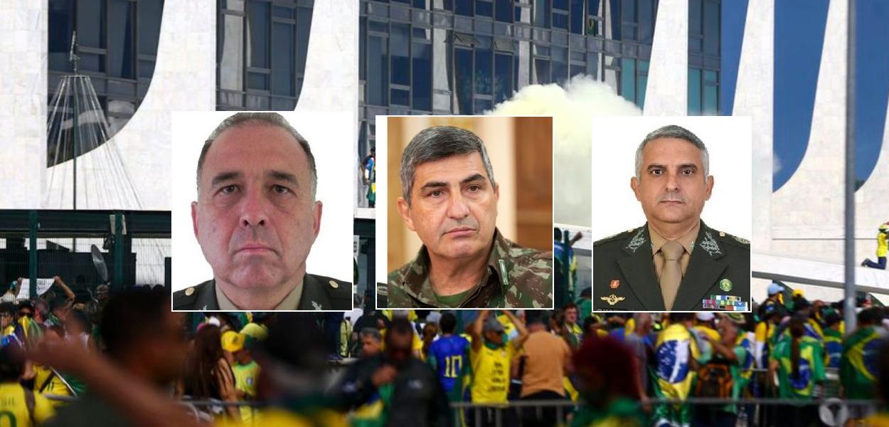 Os generais Dutra (esq,) Penteado (centro) e Carlos Feitosa estão entre os 80 militares das Forças Armadas convocados a prestar depoimento na Polícia Federal